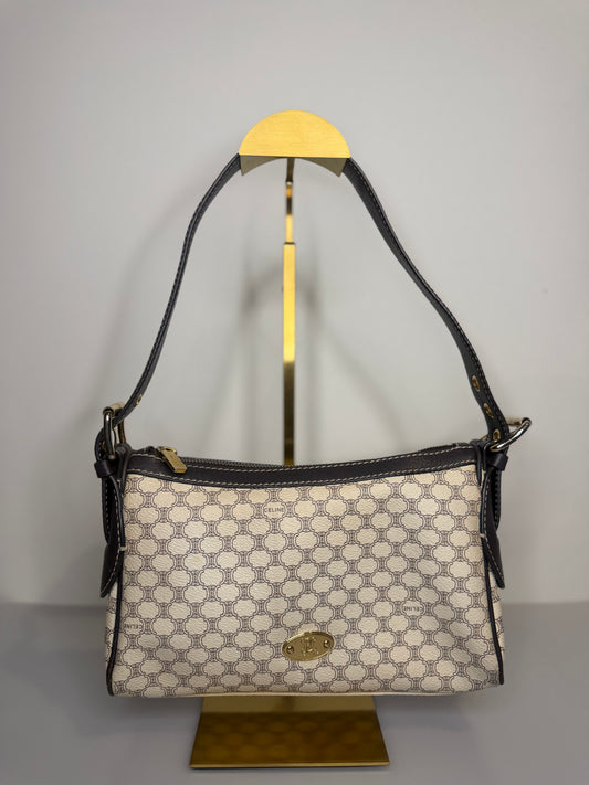 Vintage Celine White Macadam Triomphe Shoulder Bag