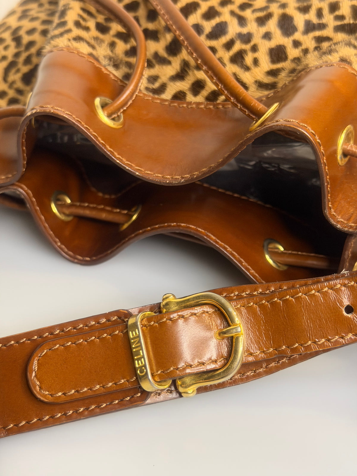 VERY RARE Vintage Celine Leopard Pony Hair Bucket Bag