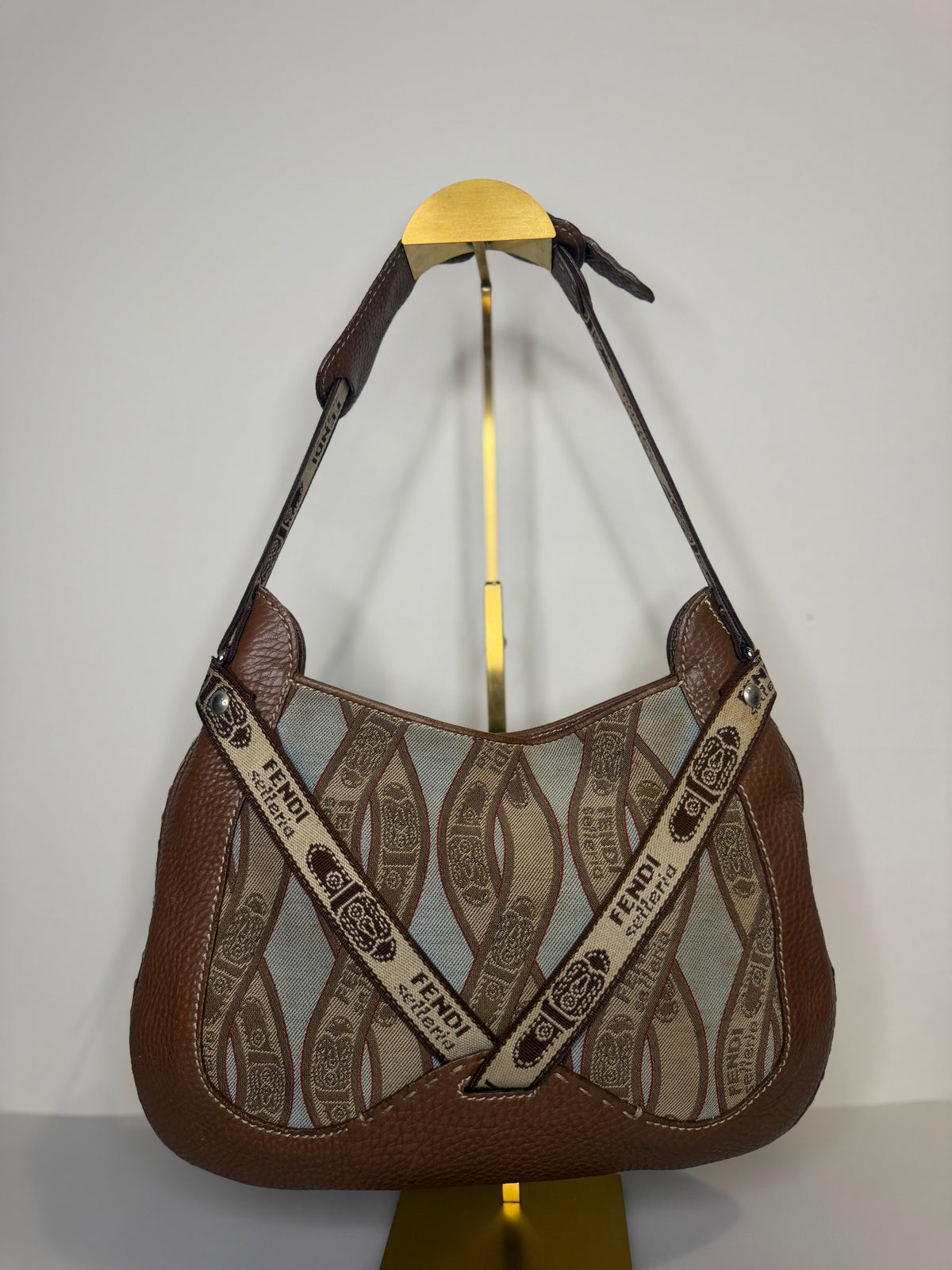 Archival Vintage Fendi Selleria Logo Canvas and Leather Buckle Hobo Bag by Karl Lagerfeld