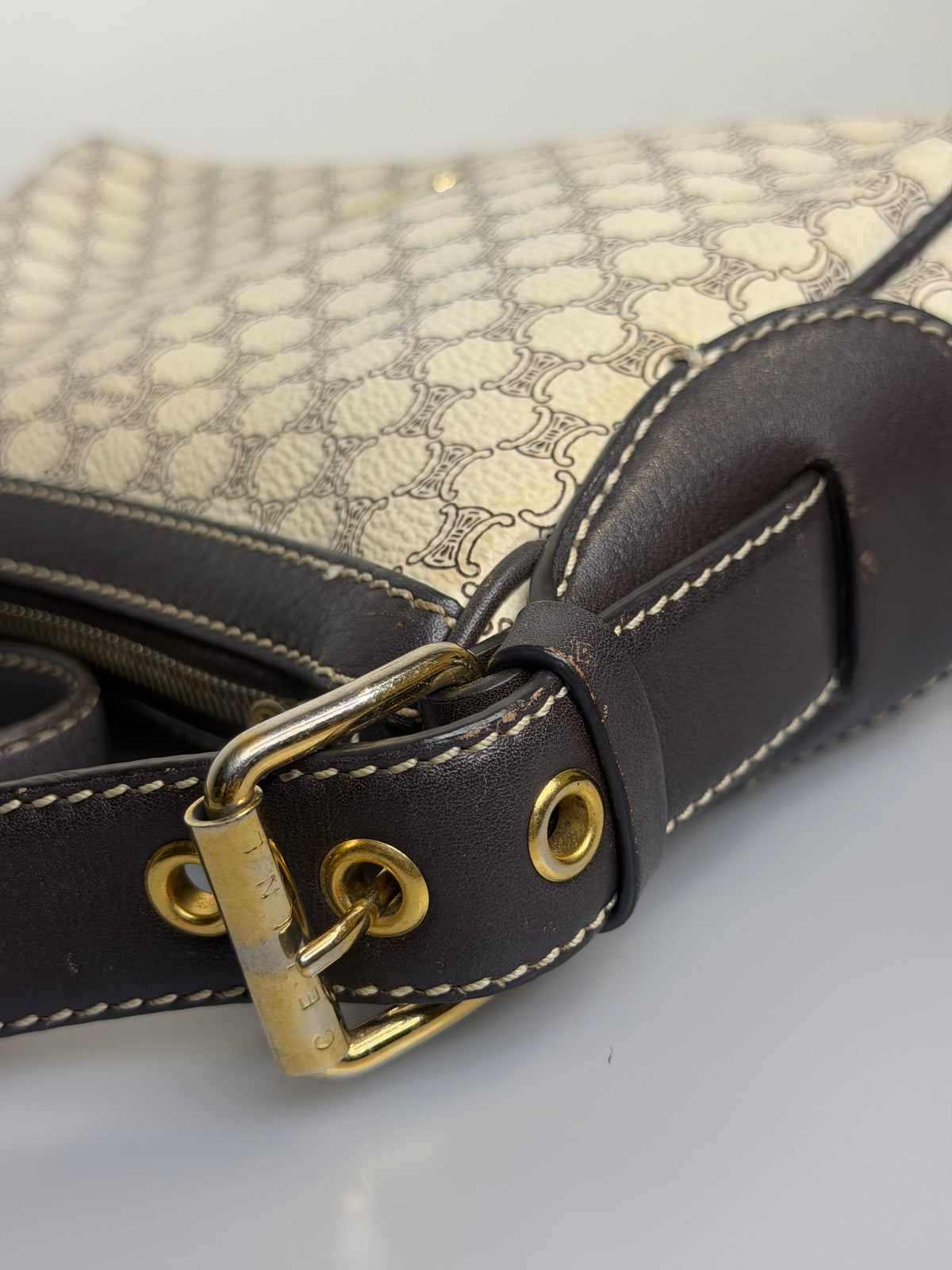 Vintage Celine White Macadam Triomphe Shoulder Bag