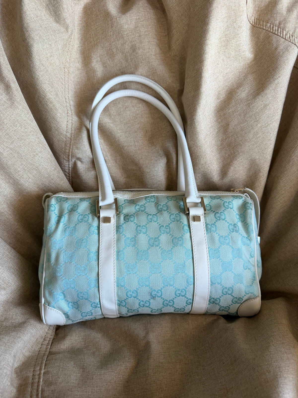 Gucci 2001 GG Canvas Boston Shoulder Bag - Baby Blue