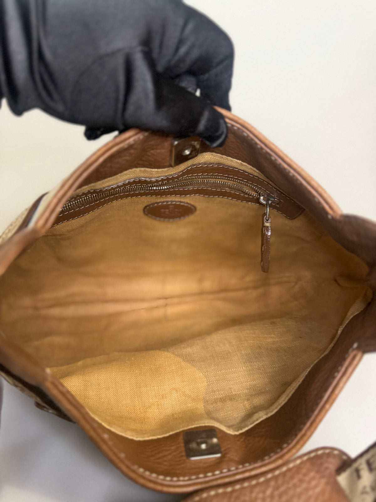 Archival Vintage Fendi Selleria Logo Canvas and Leather Buckle Hobo Bag by Karl Lagerfeld