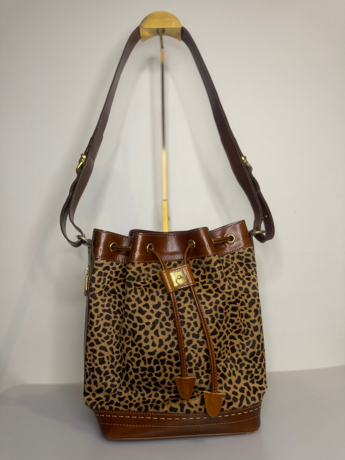 VERY RARE Vintage Celine Leopard Pony Hair Bucket Bag