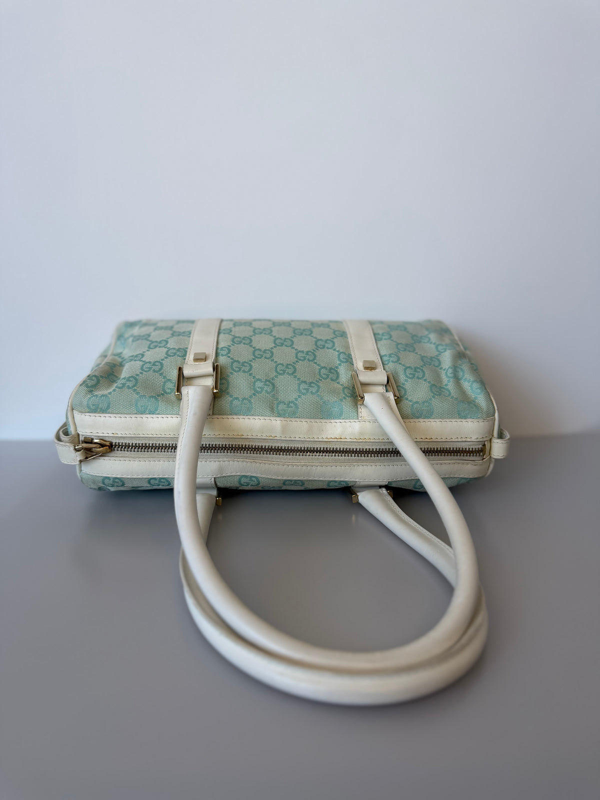 Gucci 2001 GG Canvas Boston Shoulder Bag - Baby Blue