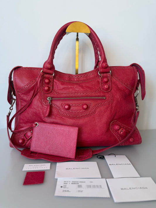 Balenciaga Giant 12 Brogues Covered City Bag - Rose Thulian