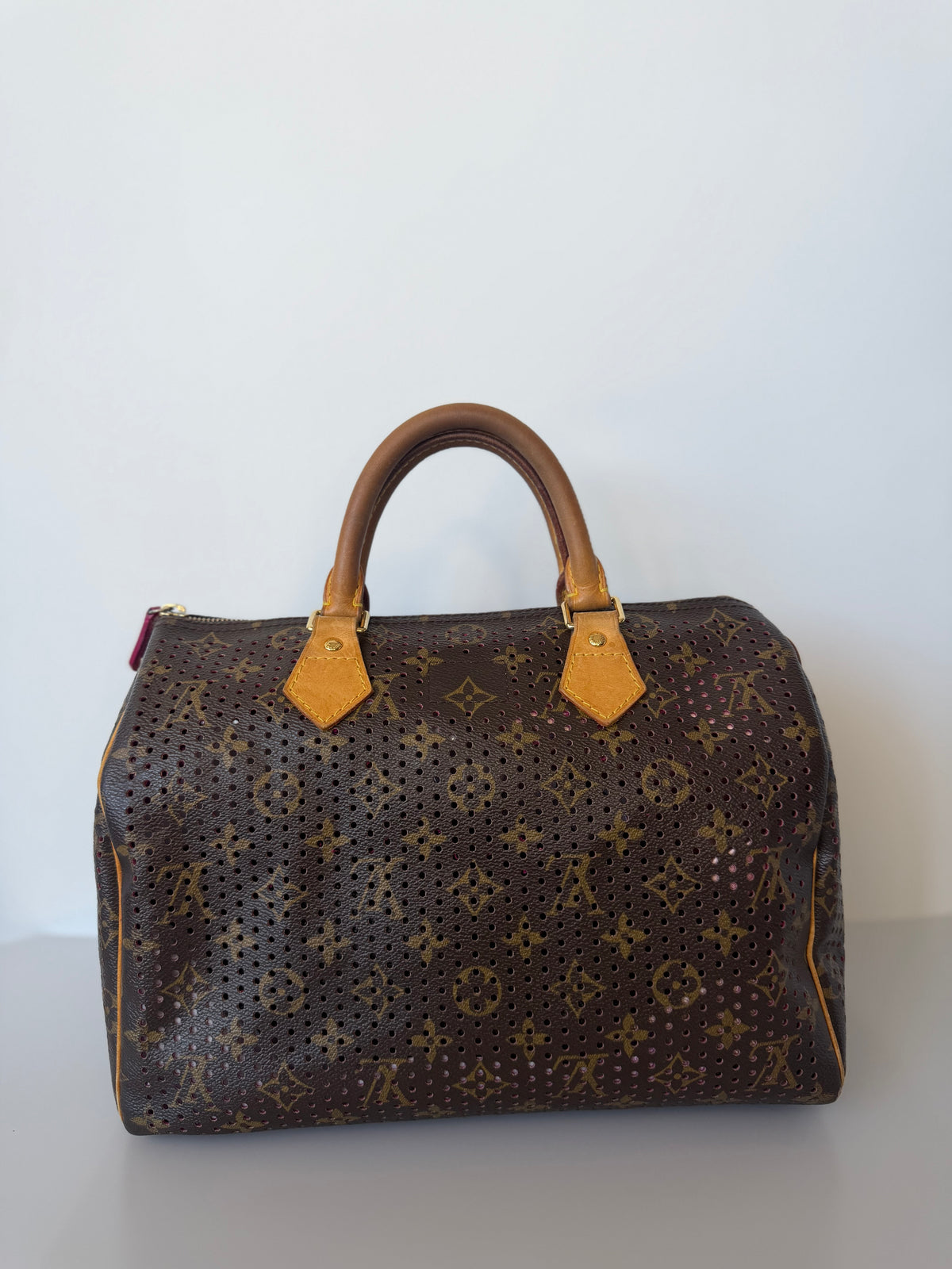 Limited Edition 2006 Louis Vuitton Monogram Perforated Speedy 30 Handbag - Fuschia Interior