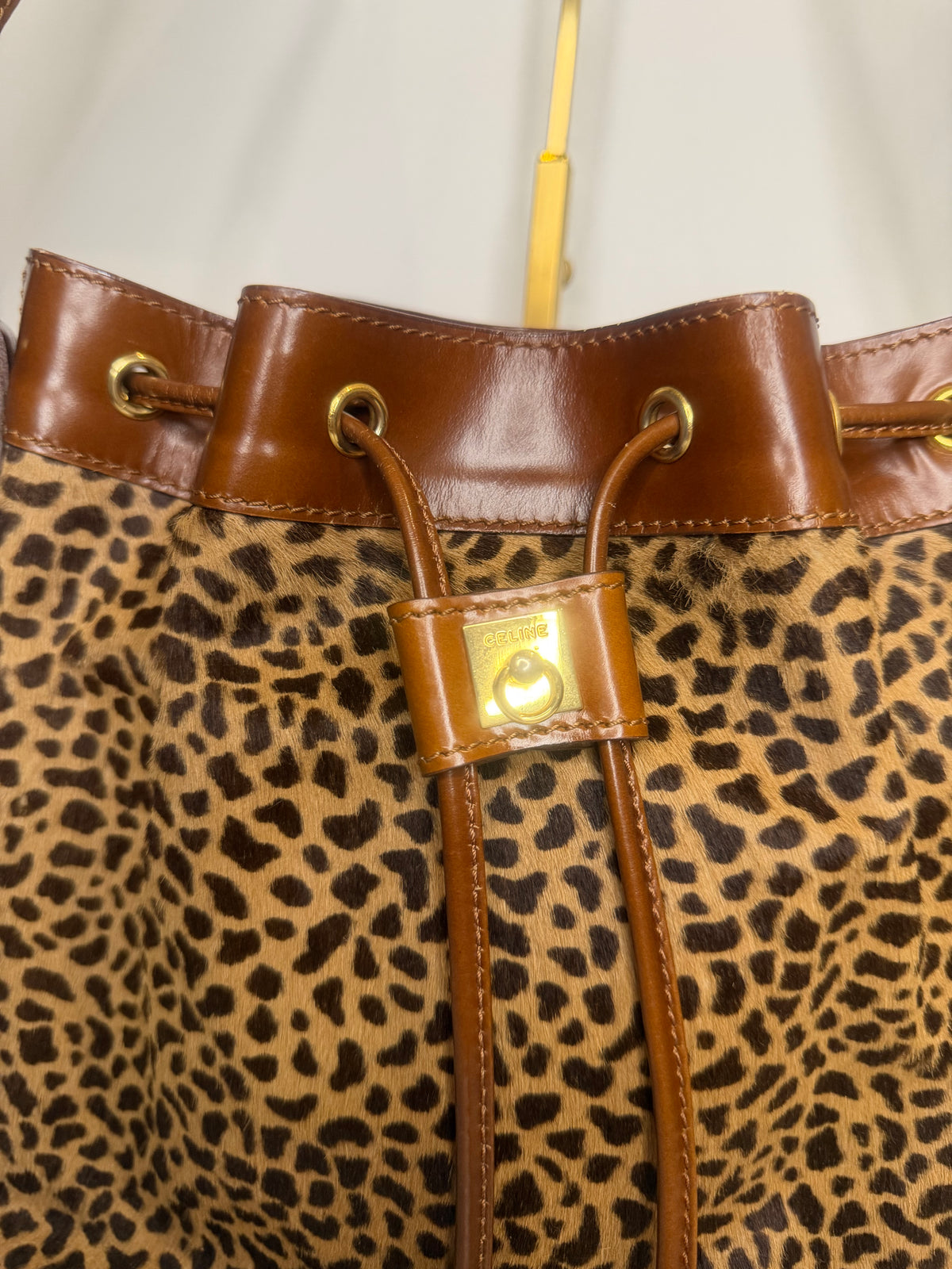 VERY RARE Vintage Celine Leopard Pony Hair Bucket Bag