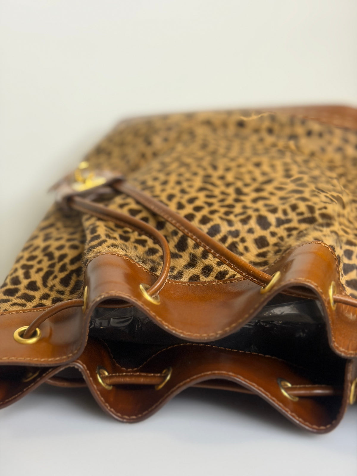 VERY RARE Vintage Celine Leopard Pony Hair Bucket Bag
