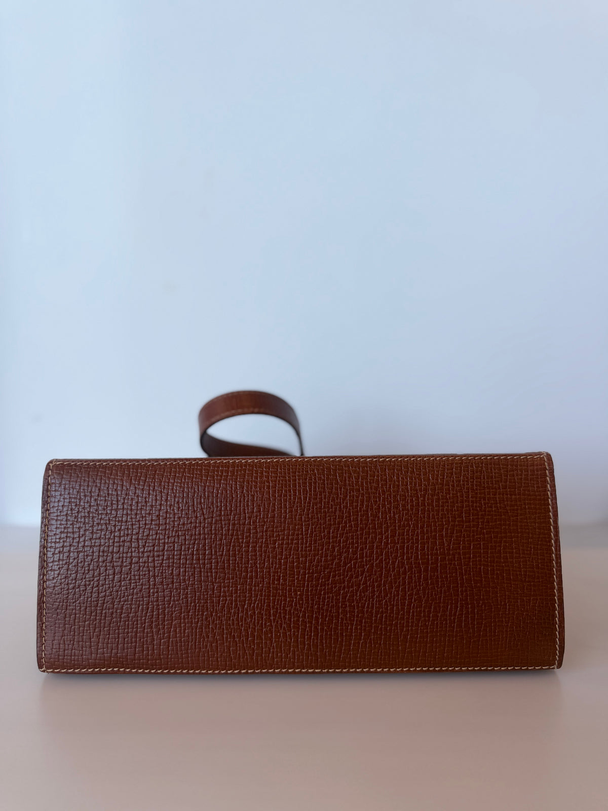 Vintage Loewe Brown Grained Leather Loop Turn-Lock Crossbody Bag