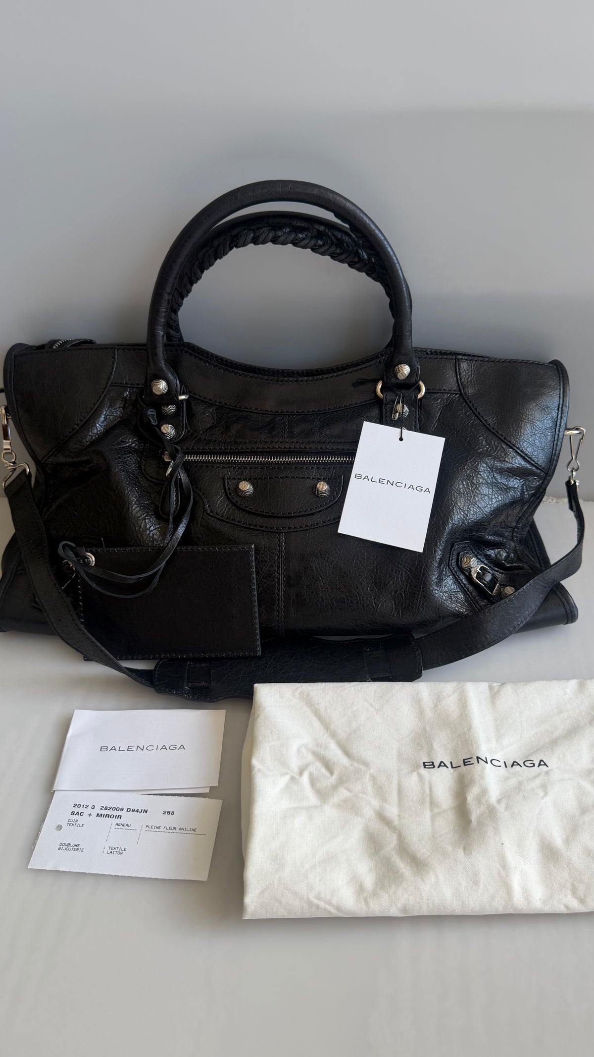 (VERY RARE) Balenciaga City Giant 12 Part Time in Agneau Leather & Silver Hardware 2-Way Bag - Black
