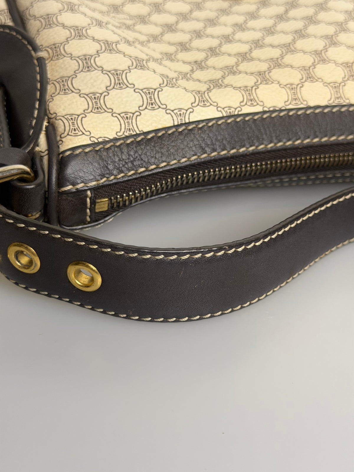 Vintage Celine White Macadam Triomphe Shoulder Bag