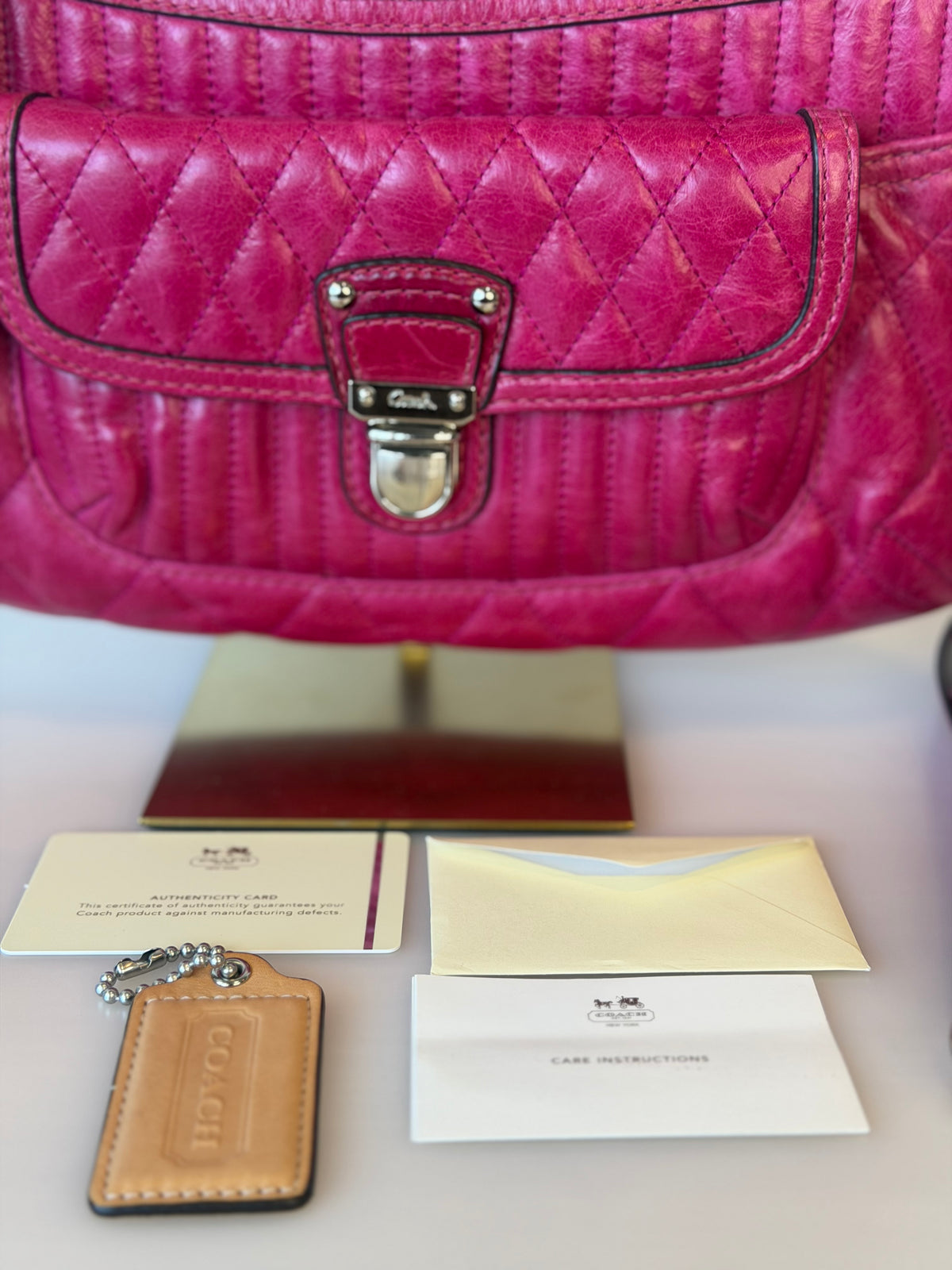 Y2K Coach Poppy Quilted Calfskin Leather 2-Way Bag - Hot Pink