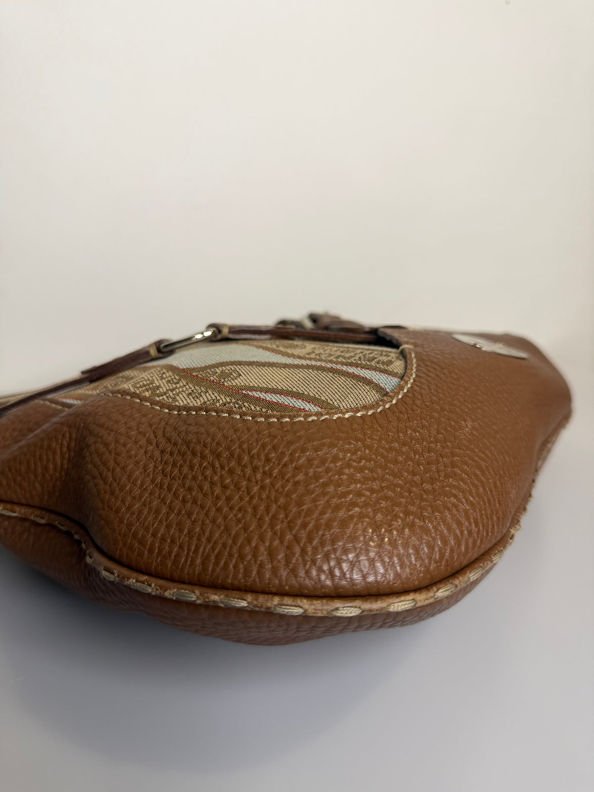 Archival Vintage Fendi Selleria Logo Canvas and Leather Buckle Hobo Bag by Karl Lagerfeld