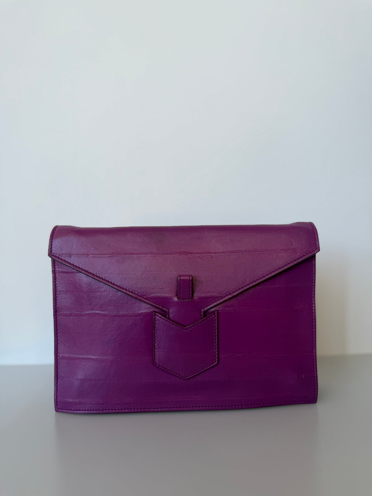 Yves Saint Laurent Vintage Genuine Eel Skin Envelope Flap Clutch - Fuchsia Purple