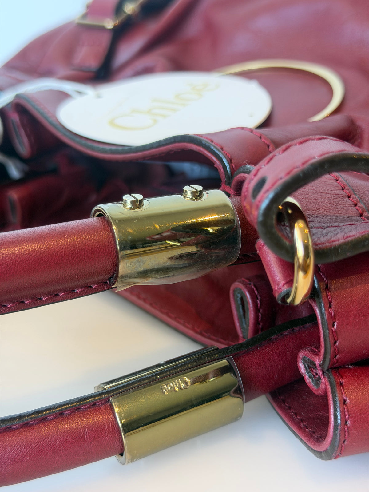 Chloé Victoria Calfskin Two-Way Bag – Burgundy