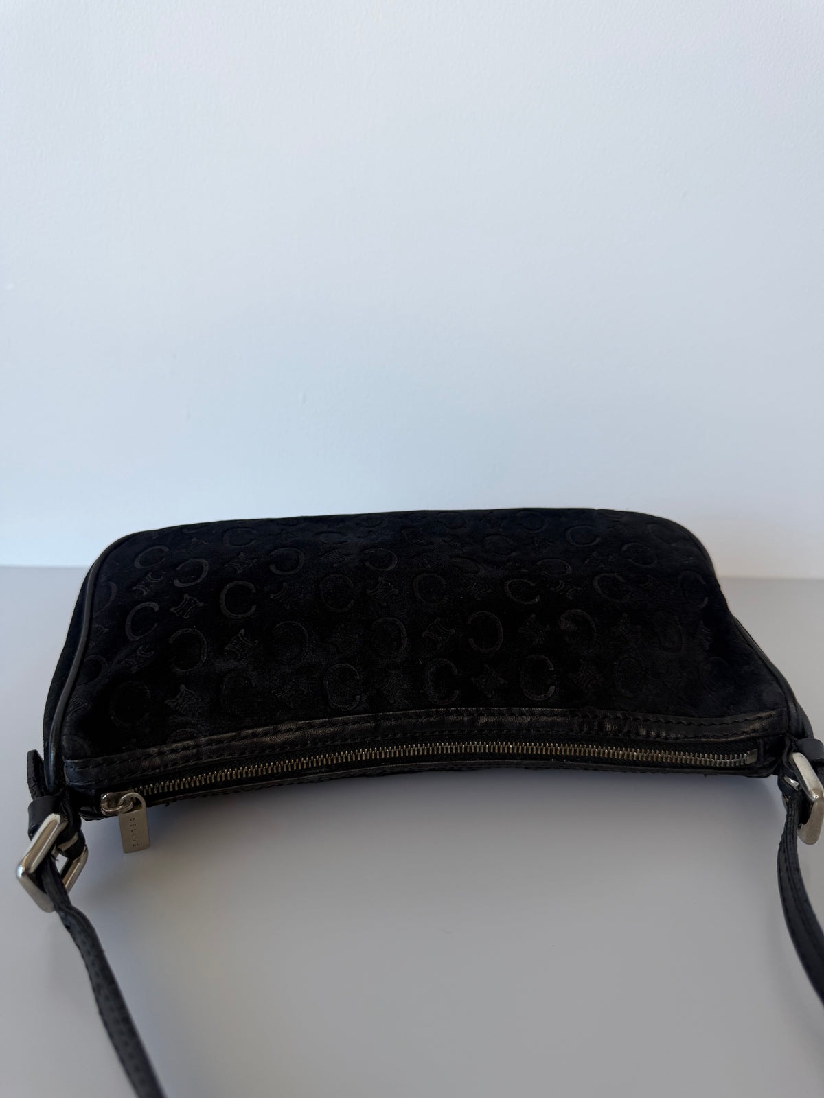 Celine Vintage C Macadam Suede Baguette Bag - Black