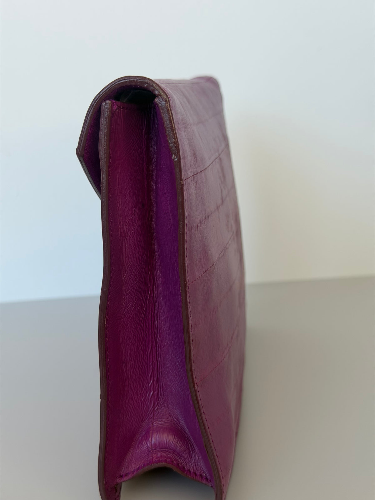 Yves Saint Laurent Vintage Genuine Eel Skin Envelope Flap Clutch - Fuchsia Purple