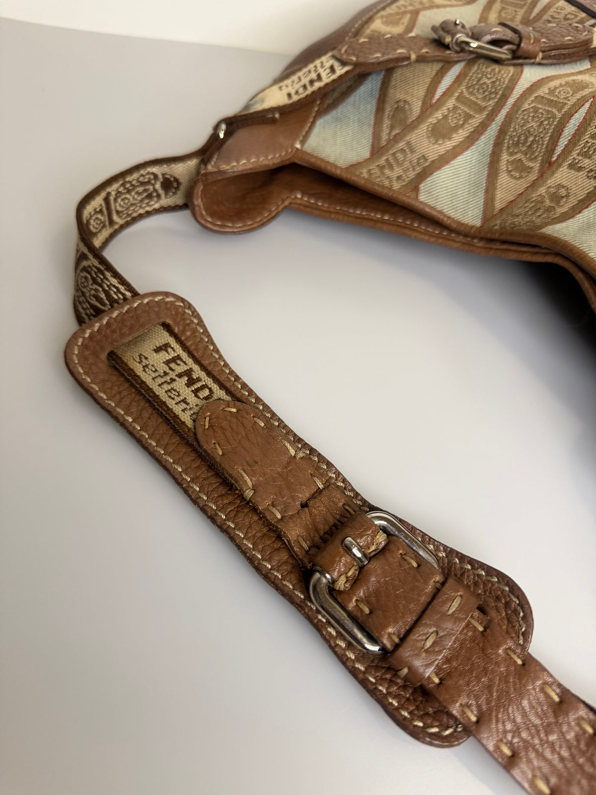 Archival Vintage Fendi Selleria Logo Canvas and Leather Buckle Hobo Bag by Karl Lagerfeld