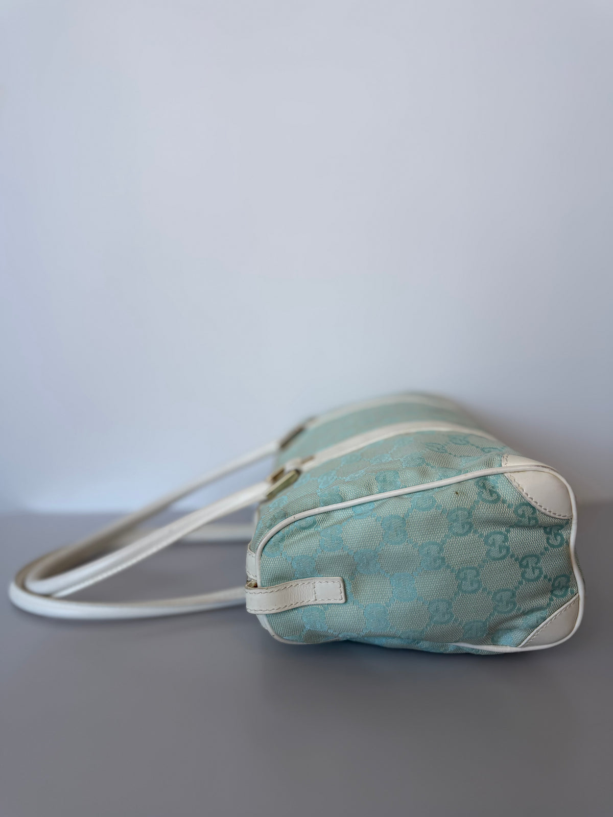 Gucci 2001 GG Canvas Boston Shoulder Bag - Baby Blue
