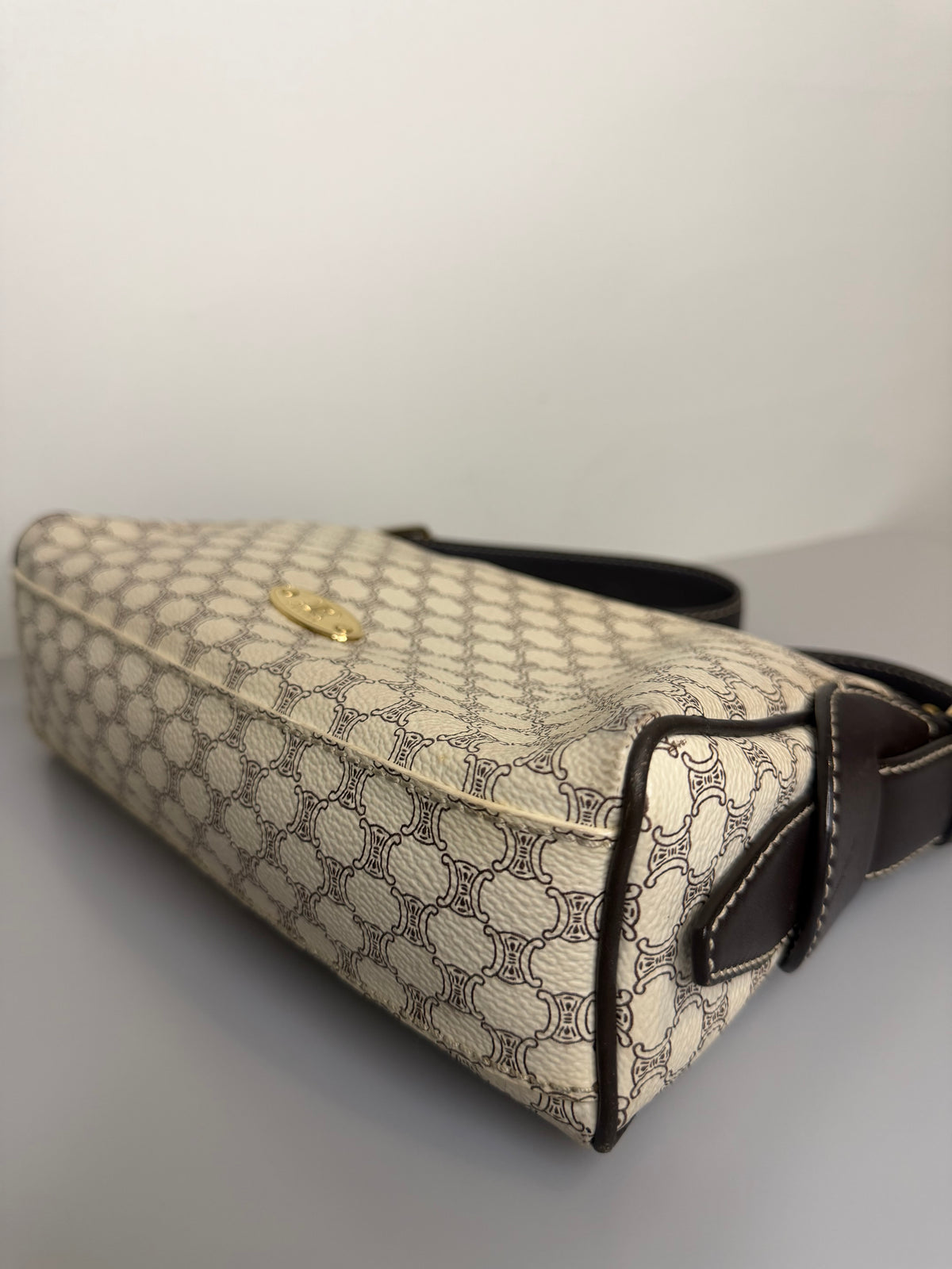 Vintage Celine White Macadam Triomphe Shoulder Bag