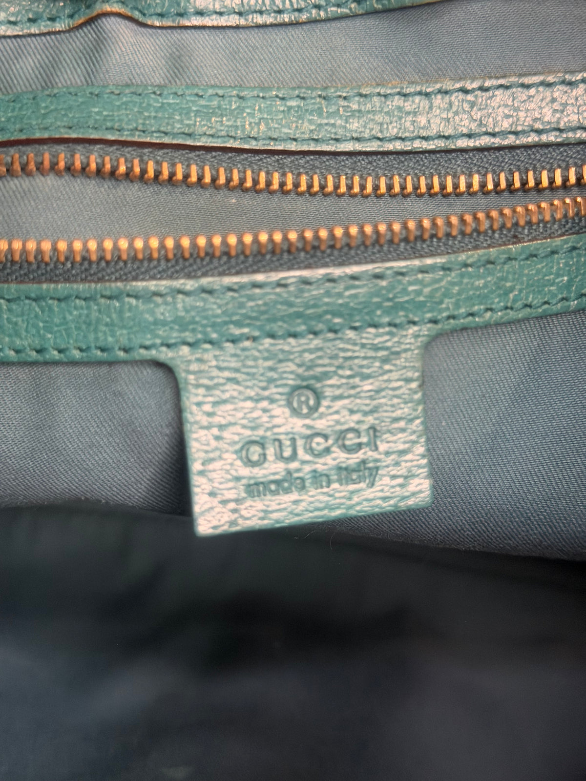 Vintage Gucci Jackie O GG Monogram Shoulder Bag — Turquoise Leather Trims