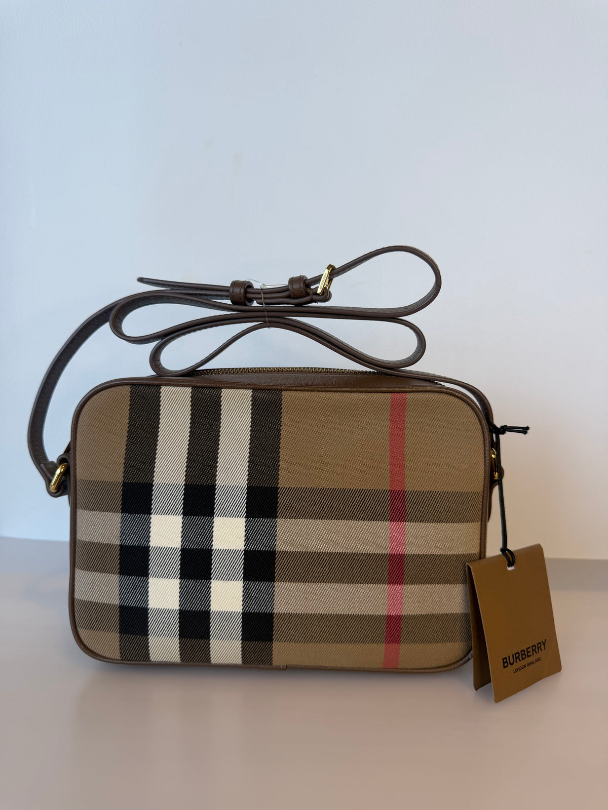 Burberry Vintage Brown Canvas Checked Camera Bag