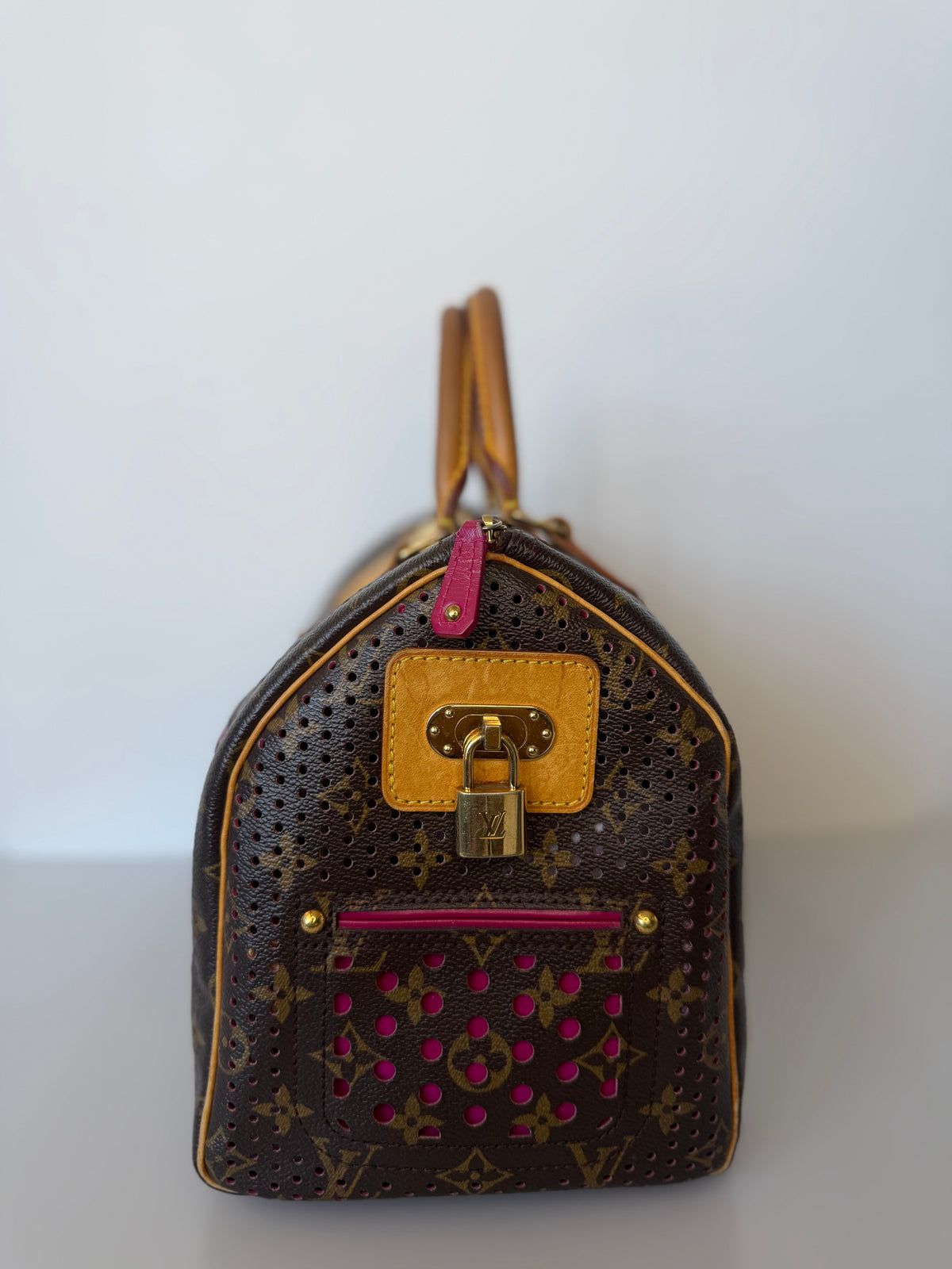 Limited Edition 2006 Louis Vuitton Monogram Perforated Speedy 30 Handbag - Fuschia Interior