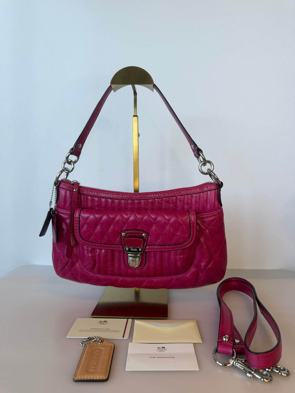 Y2K Coach Poppy Quilted Calfskin Leather 2-Way Bag - Hot Pink
