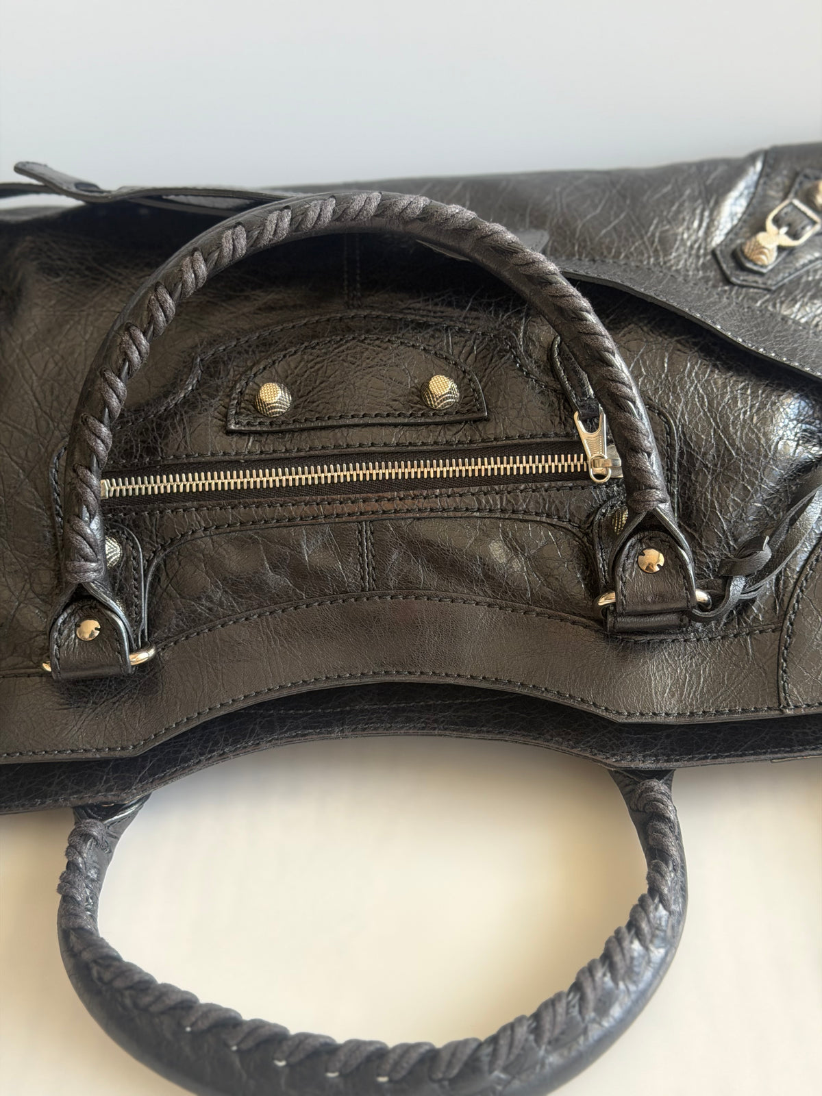 (VERY RARE) Balenciaga City Giant 12 Part Time in Agneau Leather & Silver Hardware 2-Way Bag - Black