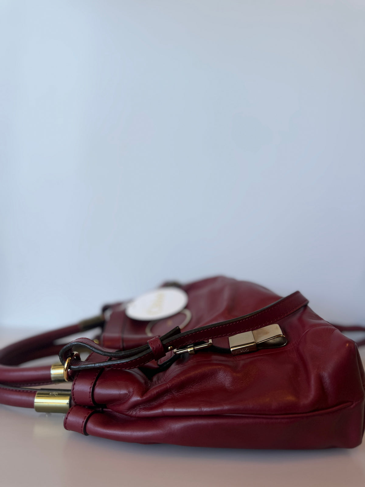 Chloé Victoria Calfskin Two-Way Bag – Burgundy