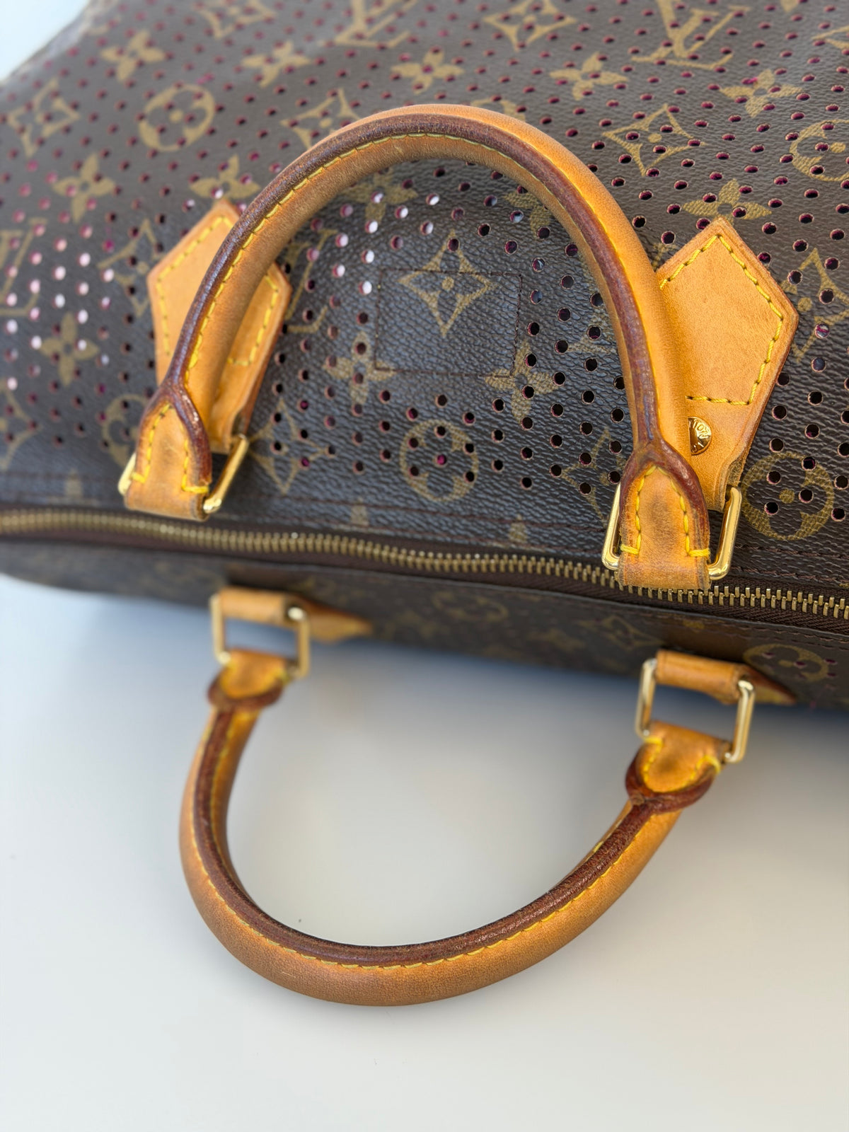 Limited Edition 2006 Louis Vuitton Monogram Perforated Speedy 30 Handbag - Fuschia Interior