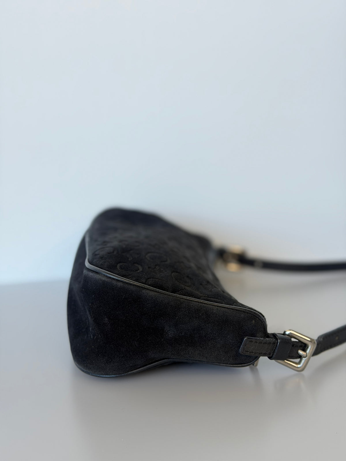 Celine Vintage C Macadam Suede Baguette Bag - Black