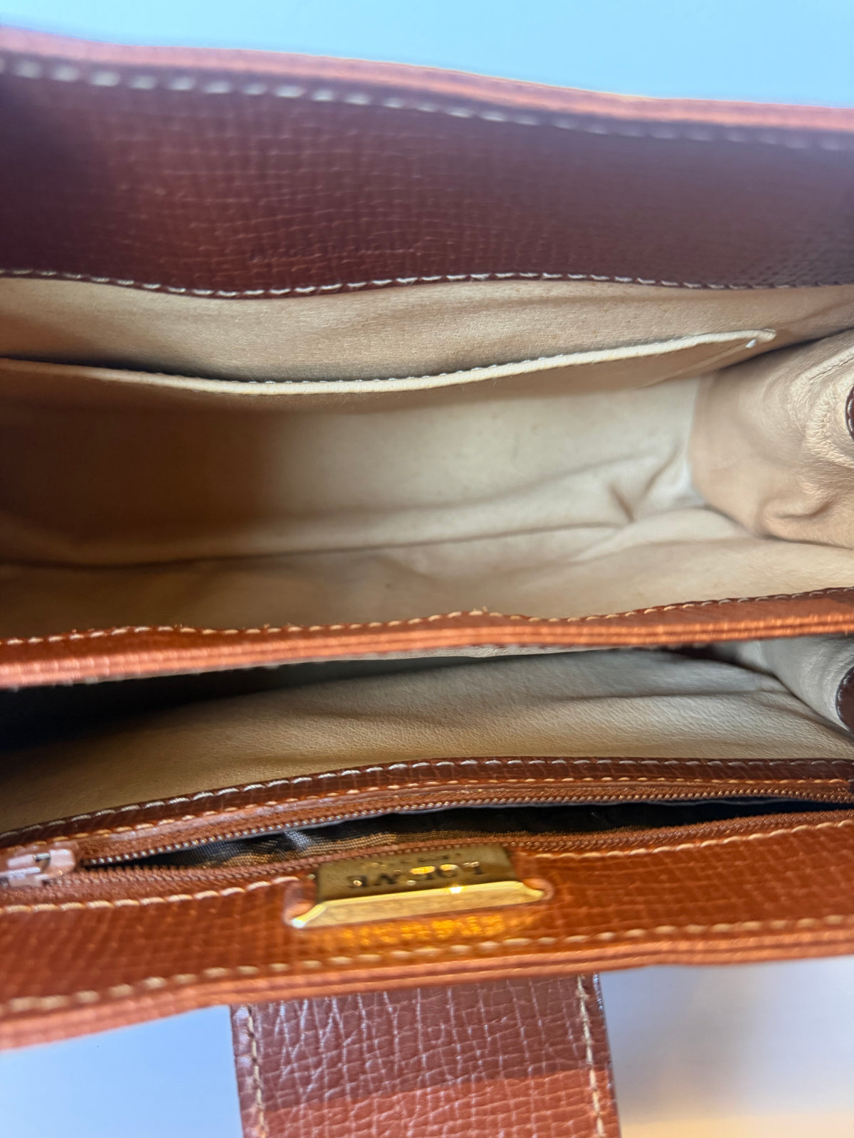 Vintage Loewe Brown Grained Leather Loop Turn-Lock Crossbody Bag