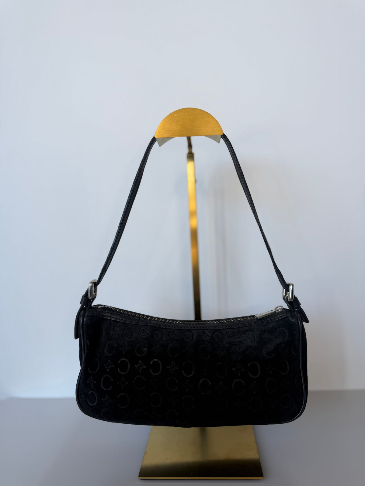 Celine Vintage C Macadam Suede Baguette Bag - Black