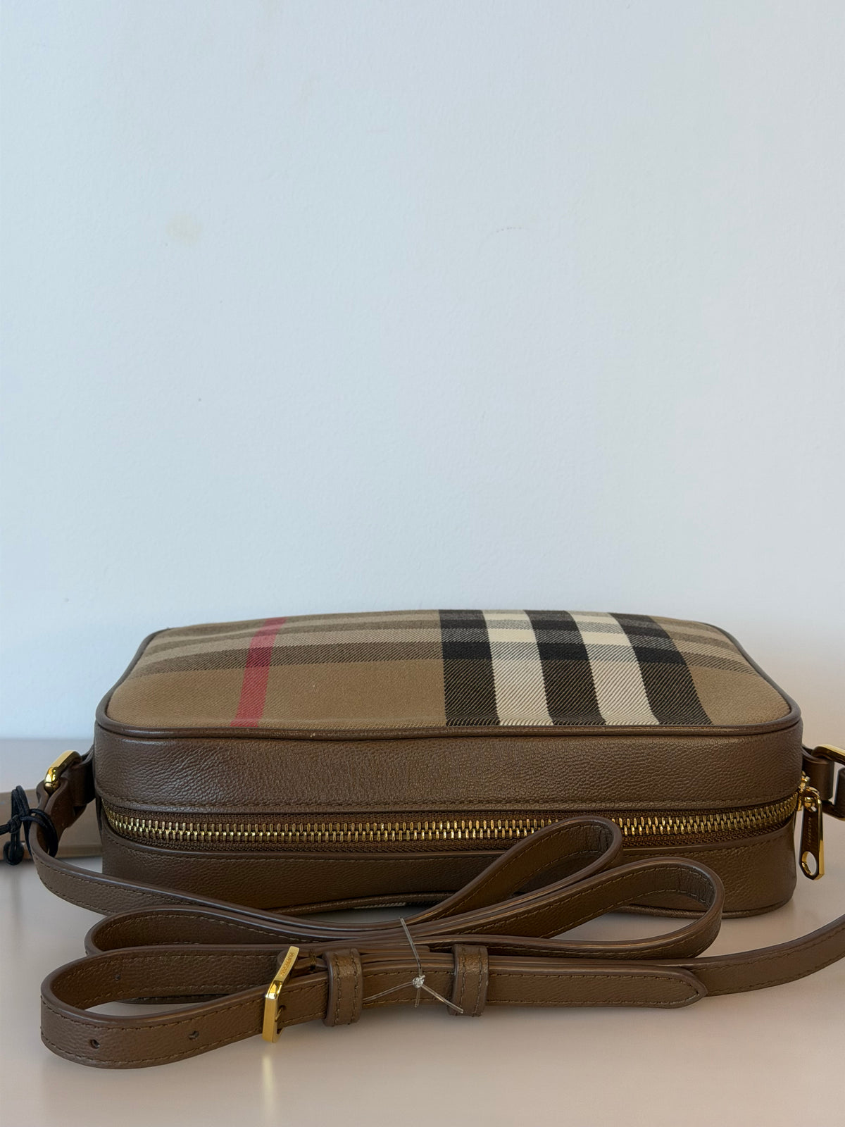 Burberry Vintage Brown Canvas Checked Camera Bag