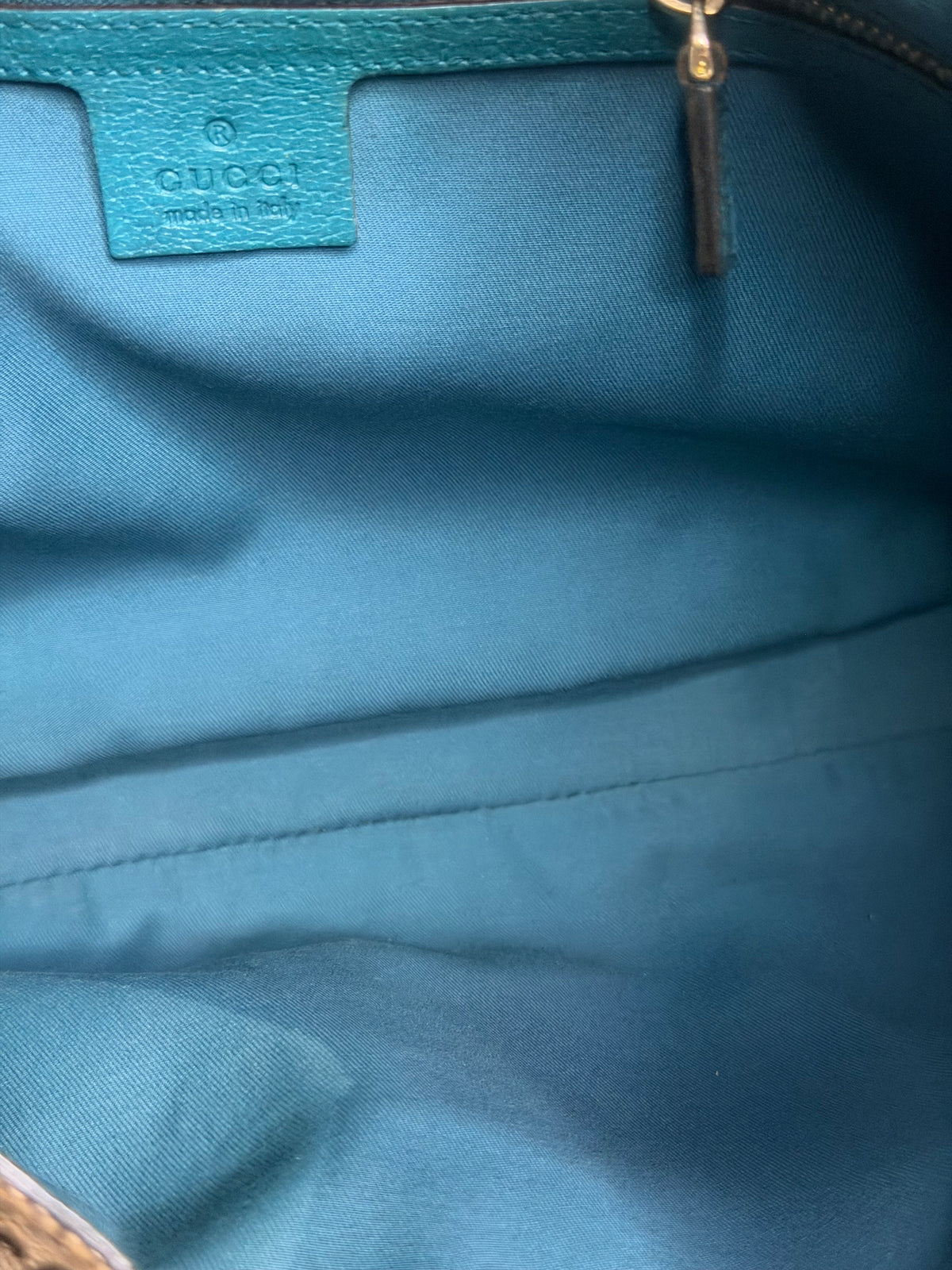 Vintage Gucci Jackie O GG Monogram Shoulder Bag — Turquoise Leather Trims