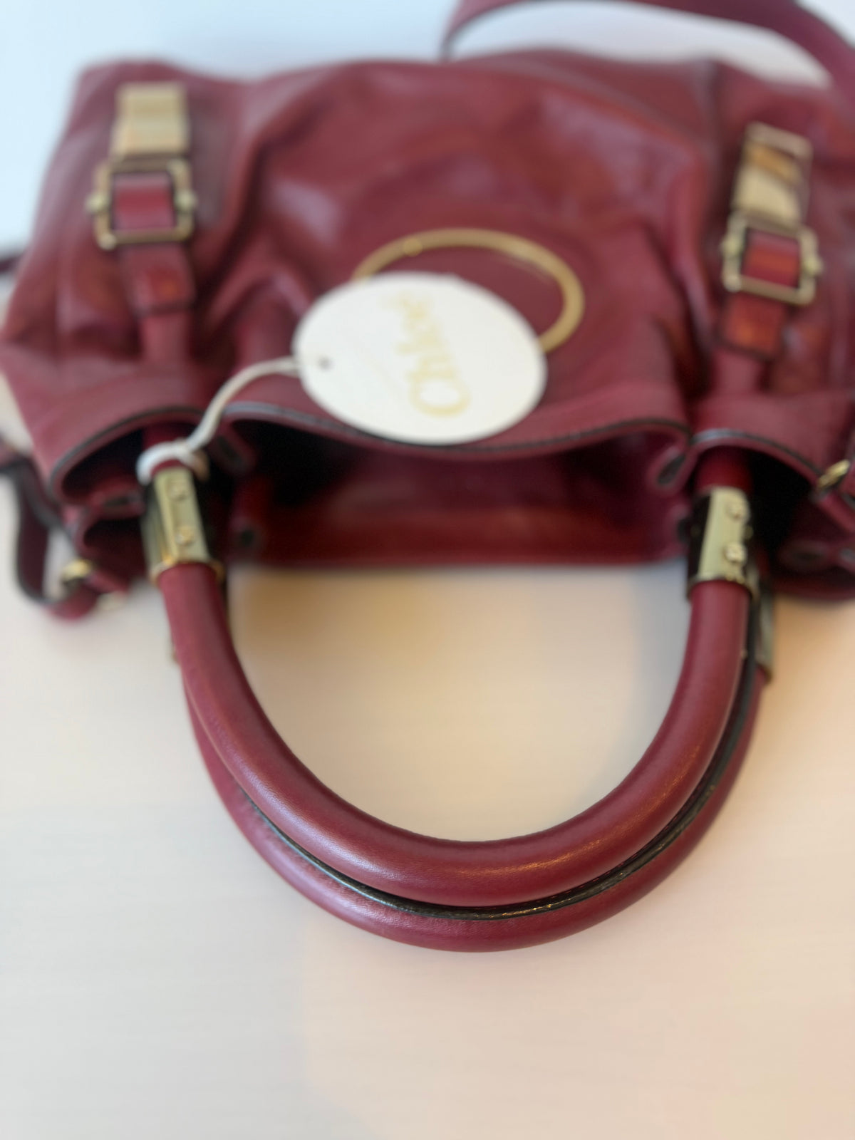 Chloé Victoria Calfskin Two-Way Bag – Burgundy