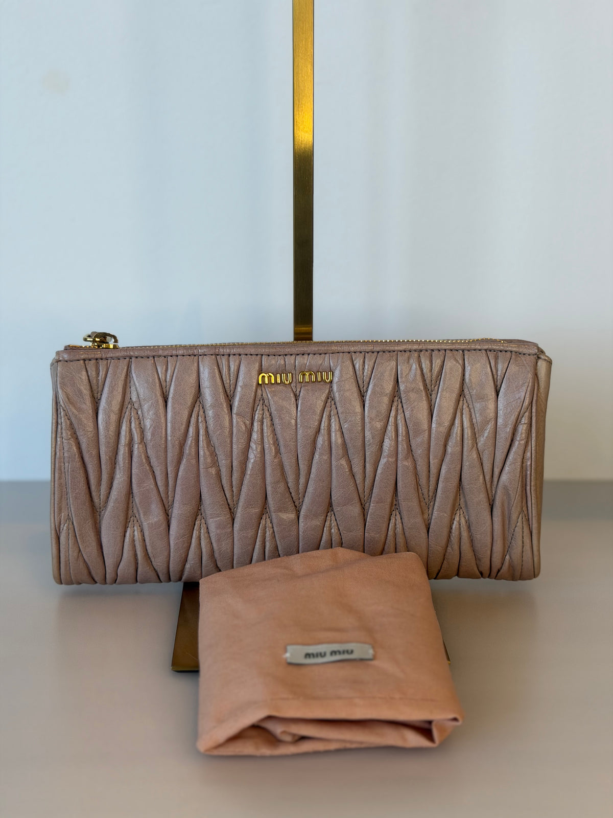 Miu Miu Pink Calfskin Matelasse Clutch