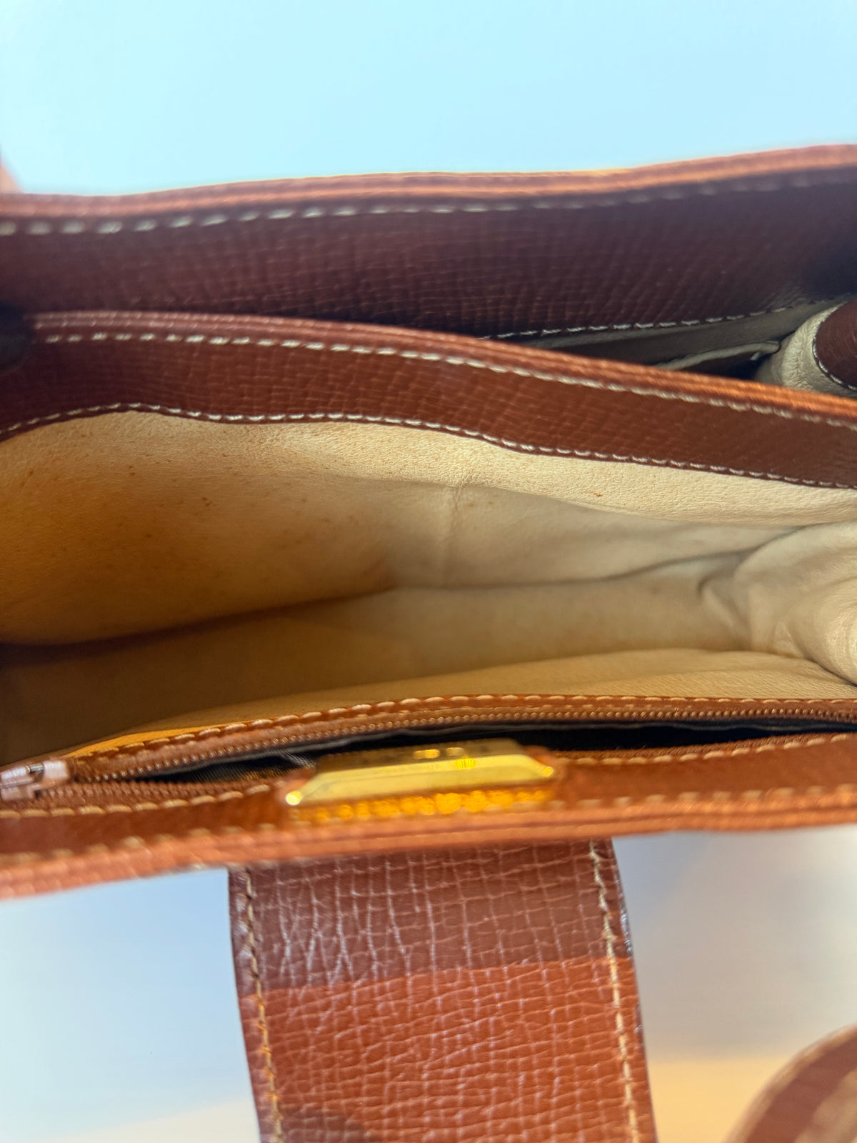 Vintage Loewe Brown Grained Leather Loop Turn-Lock Crossbody Bag
