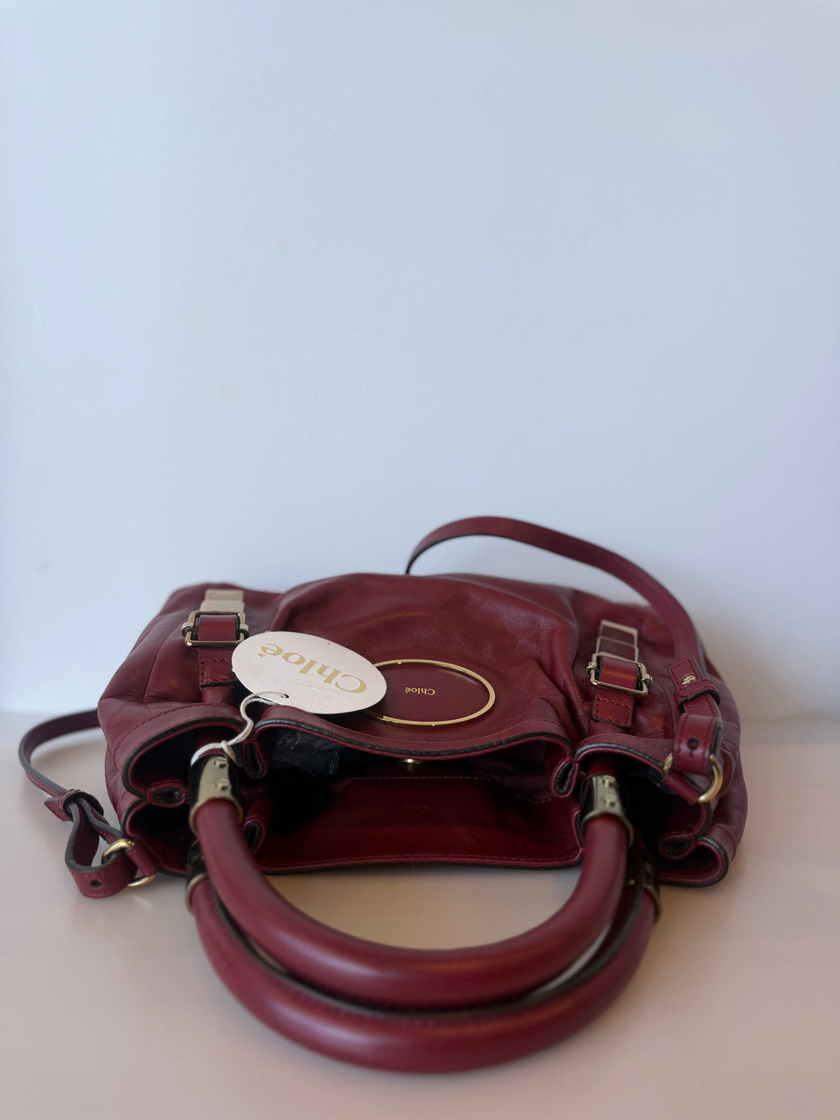 Chloé Victoria Calfskin Two-Way Bag – Burgundy