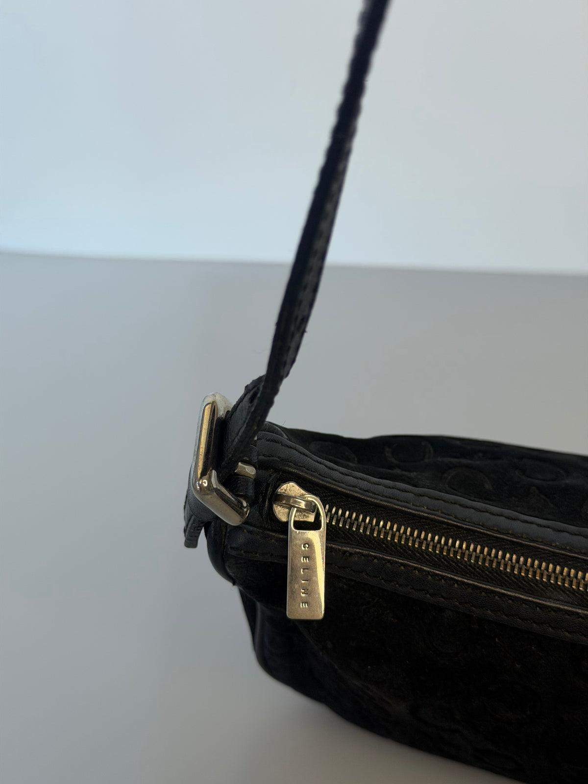 Celine Vintage C Macadam Suede Baguette Bag - Black
