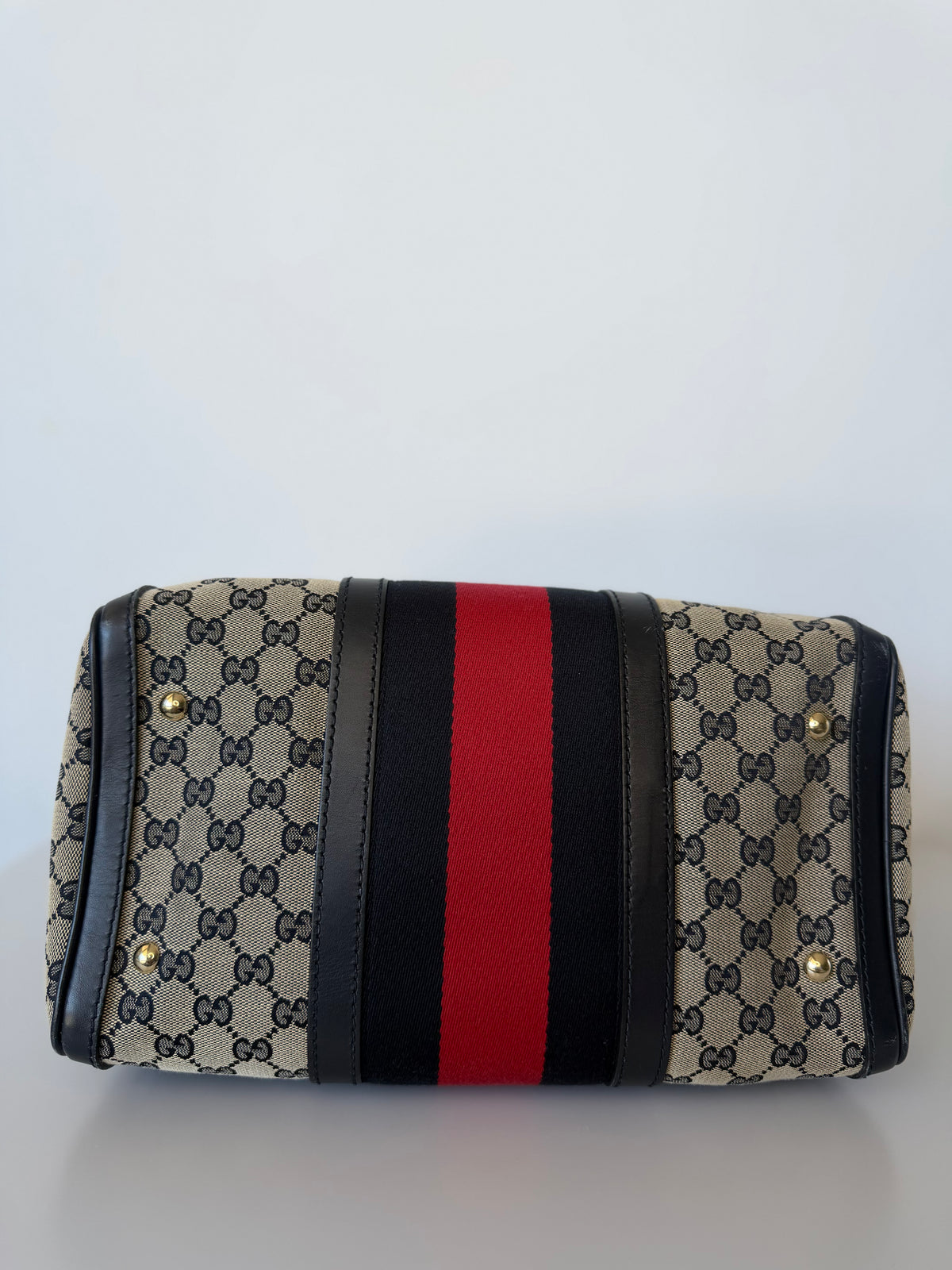 Vintage Gucci Web Original Medium GG Boston Bag - GG Canvas/Dark Navy