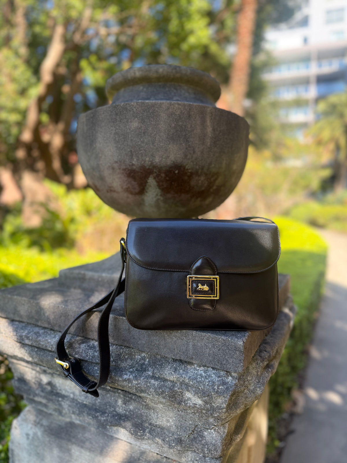 Archival Vintage Celine Paris Horse Carriage Box Shoulder Bag - Dark Brown