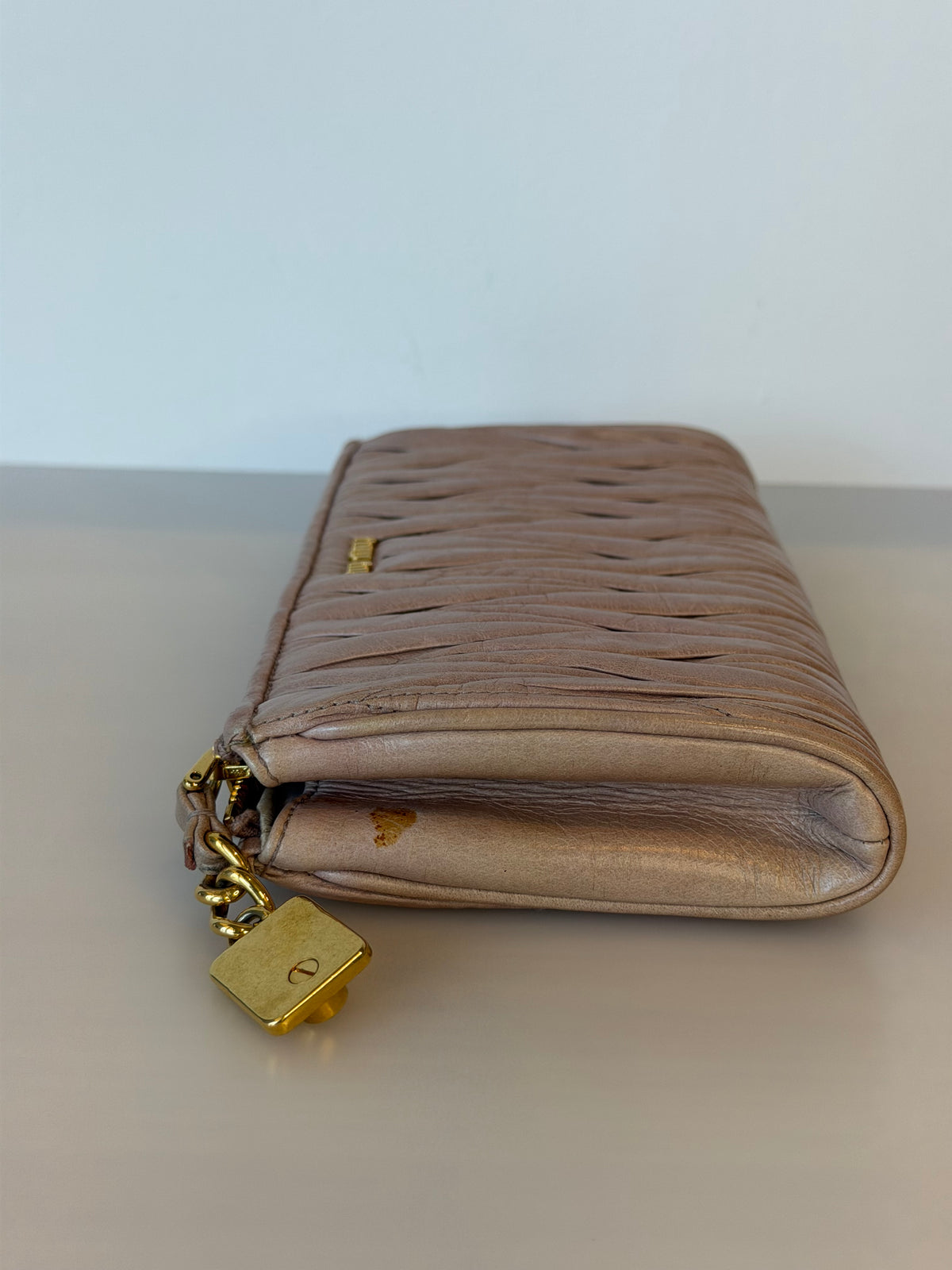 Miu Miu Pink Calfskin Matelasse Clutch