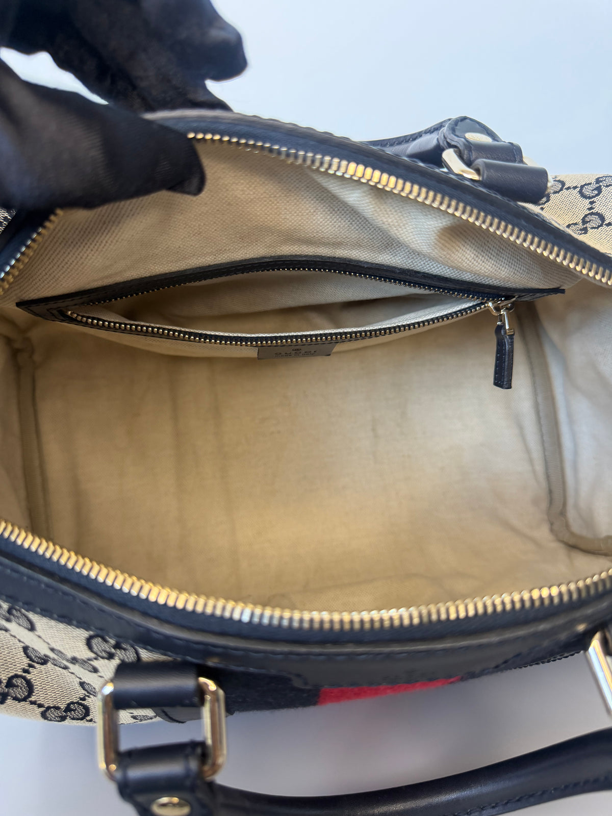 Vintage Gucci Web Original Medium GG Boston Bag - GG Canvas/Dark Navy