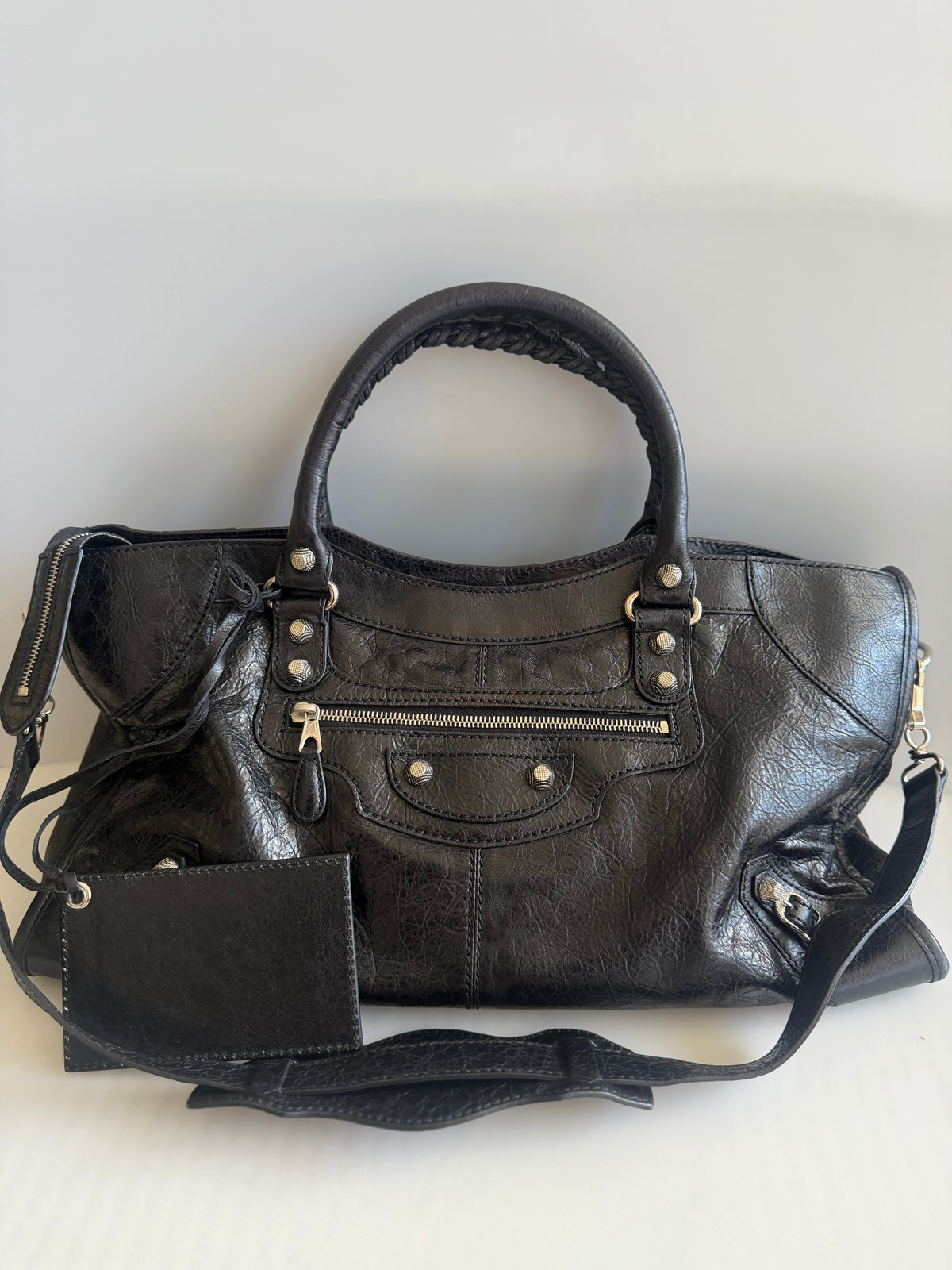 (VERY RARE) Balenciaga City Giant 12 Part Time in Agneau Leather & Silver Hardware 2-Way Bag - Black