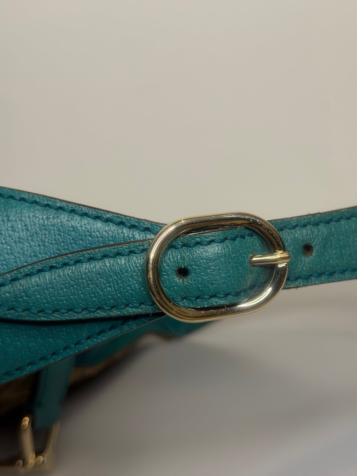 Vintage Gucci Jackie O GG Monogram Shoulder Bag — Turquoise Leather Trims