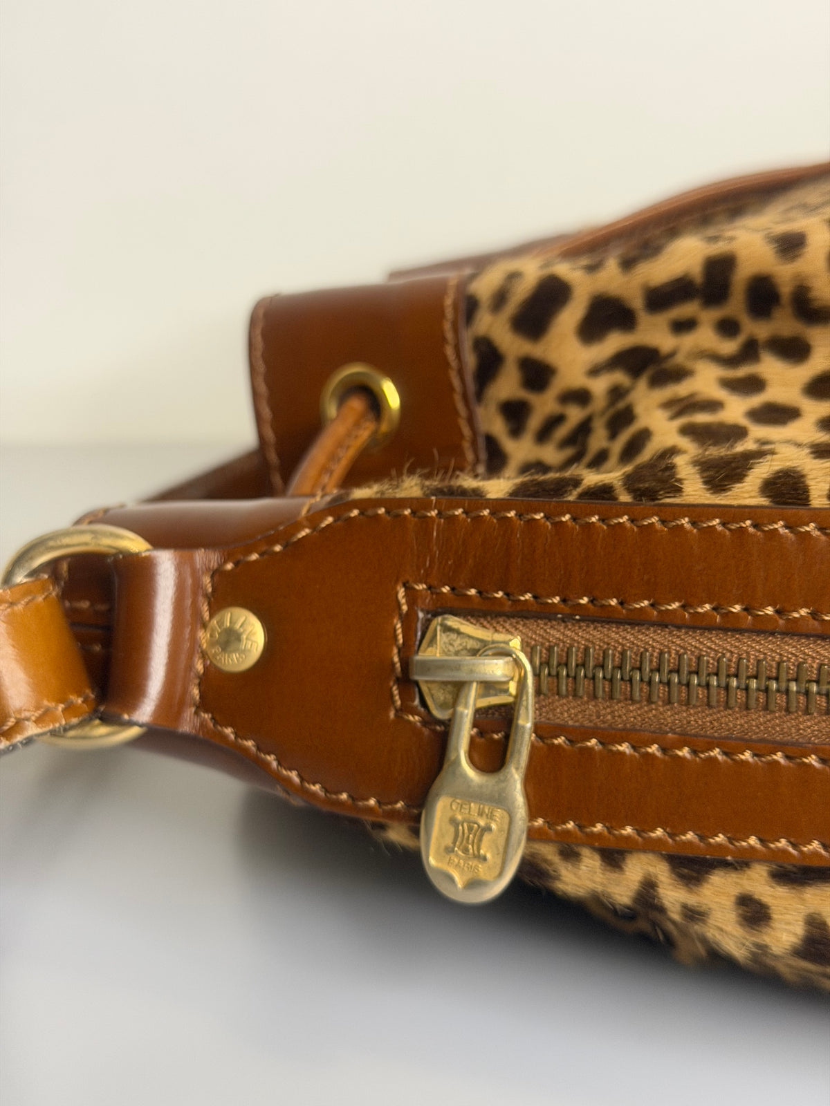 VERY RARE Vintage Celine Leopard Pony Hair Bucket Bag