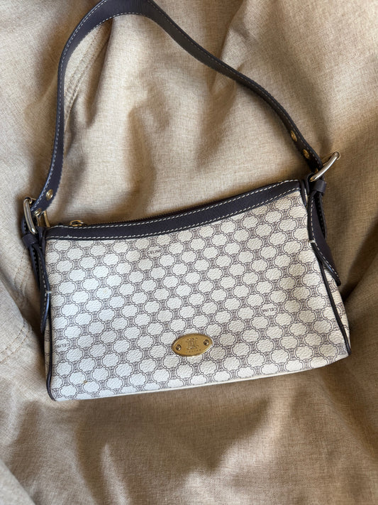 Vintage Celine White Macadam Triomphe Shoulder Bag