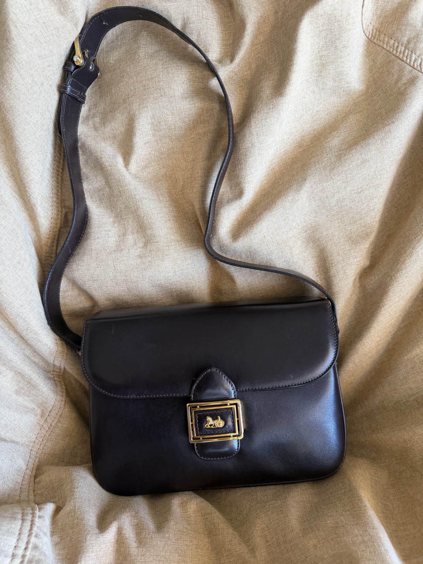 Archival Vintage Celine Paris Horse Carriage Box Shoulder Bag - Dark Brown